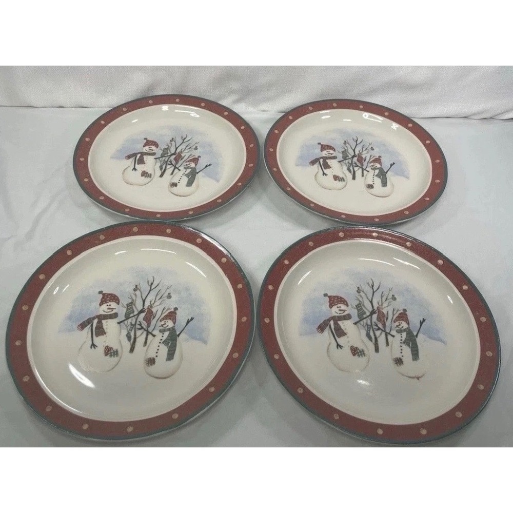 Royal Seasons Snowman Stoneware Dinner Plates Set of 4 Holiday Christmas 10.5 in